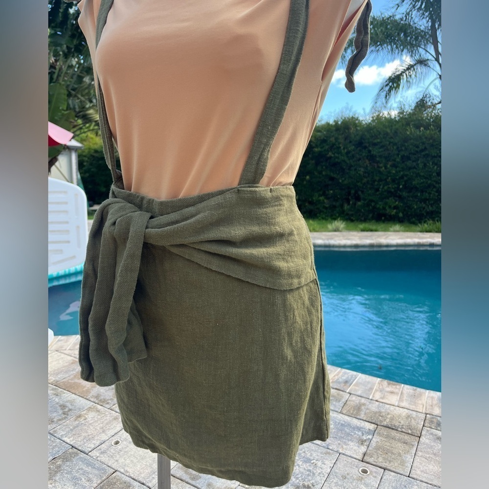 J.O.A. Olive Green Linen Cotton skirt with ties - Picture 2 of 8